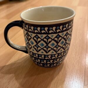 Artisan Blue and Cream Patterned Mug polish pottery